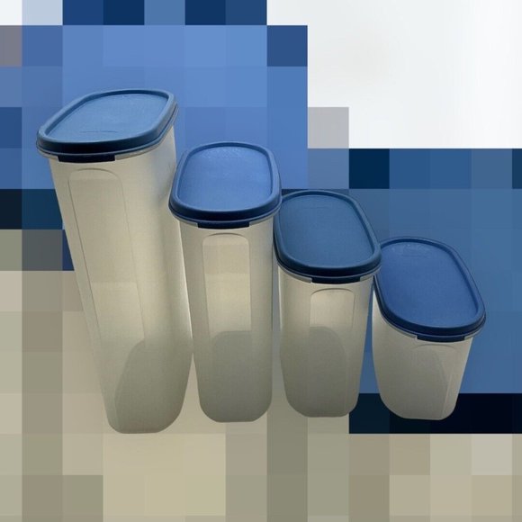 Tupperware Vintage Modular Mate Lot of 4 Containers with Blue Lids Collectible - Picture 3 of 14